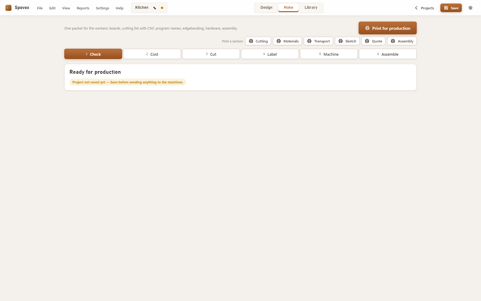 Make mode — saw cut plan with nested boards